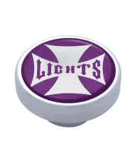 (CARD) CHROME DASH KNOB W/ GLOSSY "PANEL LIGHTS" MALTESE CROSS STICKER - PURPLE