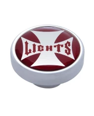 (CARD) CHROME DASH KNOB W/ GLOSSY "PANEL LIGHTS" MALTESE CROSS STICKER - RED