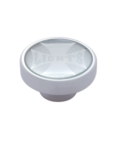 (CARD) CHROME DASH KNOB W/ GLOSSY "PANEL LIGHTS" MALTESE CROSS STICKER - SILVER (CARD) CHROME DASH KNOB W/ GLOSSY "PANEL LIGHTS" MALTESE CROSS STICKER - SILVER