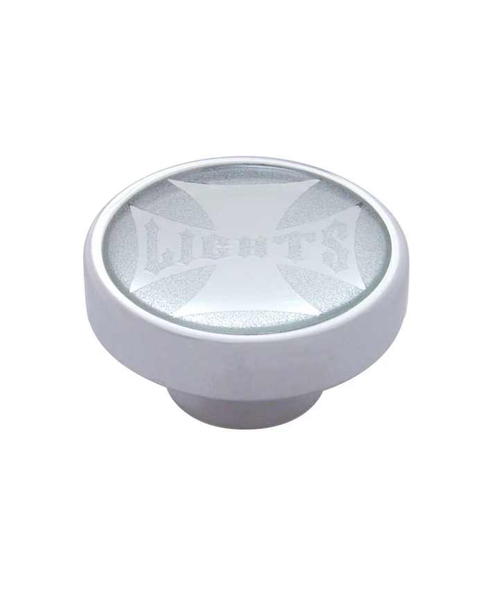 (CARD) CHROME DASH KNOB W/ GLOSSY "PANEL LIGHTS" MALTESE CROSS STICKER - SILVER