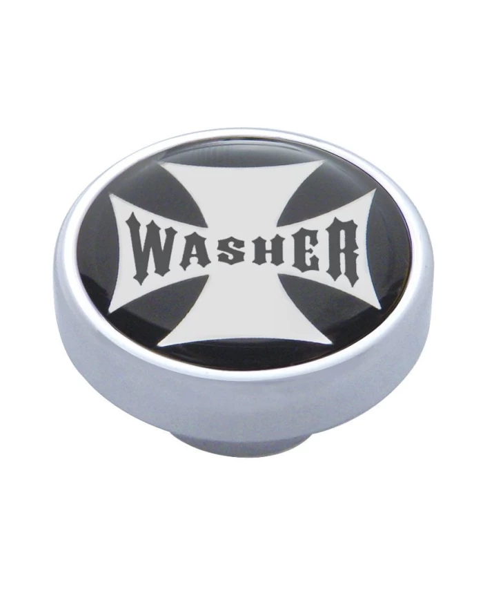 (CARD) CHROME DASH KNOB W/ GLOSSY "WASHER" MALTESE CROSS STICKER - BLACK