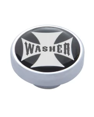 (CARD) CHROME DASH KNOB W/ GLOSSY "WASHER" MALTESE CROSS STICKER - BLACK