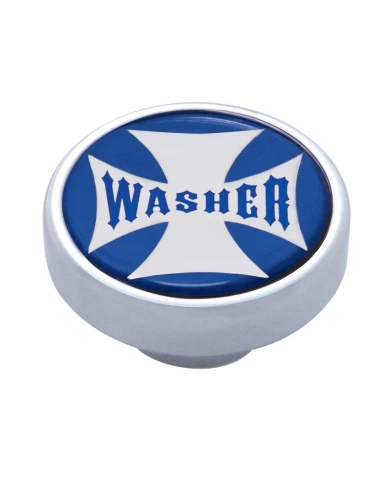 (CARD) CHROME DASH KNOB W/ GLOSSY "WASHER" MALTESE CROSS STICKER - BLUE (CARD) CHROME DASH KNOB W/ GLOSSY "WASHER" MALTESE CROSS STICKER - BLUE