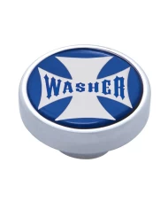(CARD) CHROME DASH KNOB W/ GLOSSY "WASHER" MALTESE CROSS STICKER - BLUE
