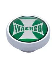 (CARD) CHROME DASH KNOB W/ GLOSSY "WASHER" MALTESE CROSS STICKER - GREEN