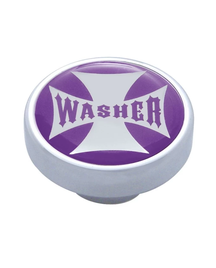 (CARD) CHROME DASH KNOB W/ GLOSSY "WASHER" MALTESE CROSS STICKER - PURPLE