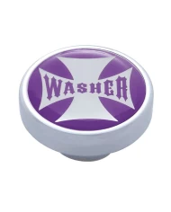 (CARD) CHROME DASH KNOB W/ GLOSSY "WASHER" MALTESE CROSS STICKER - PURPLE