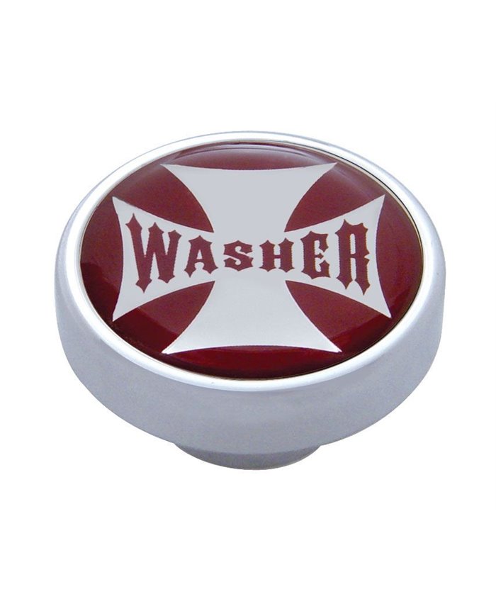 (CARD) CHROME DASH KNOB W/ GLOSSY "WASHER" MALTESE CROSS STICKER - RED