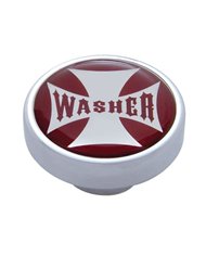 (CARD) CHROME DASH KNOB W/ GLOSSY "WASHER" MALTESE CROSS STICKER - RED