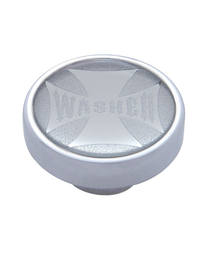 (CARD) CHROME DASH KNOB W/ GLOSSY "WASHER" MALTESE CROSS STICKER - SILVER (CARD) CHROME DASH KNOB W/ GLOSSY "WASHER" MALTESE CROSS STICKER - SILVER