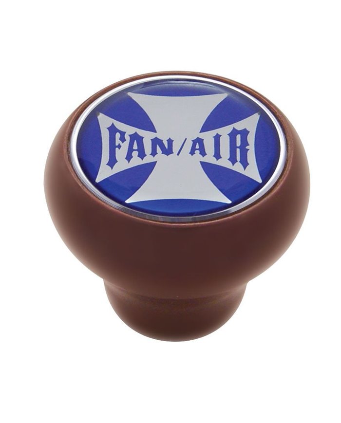 (CARD) WOOD DELUXE KNOB W/ GLOSSY "FAN/AIR" MALTESE CROSS STICKER - BLUE