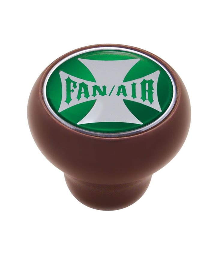 (CARD) WOOD DELUXE KNOB W/ GLOSSY "FAN/AIR" MALTESE CROSS STICKER - GREEN (CARD) WOOD DELUXE KNOB W/ GLOSSY "FAN/AIR" MALTESE CROSS STICKER - GREEN