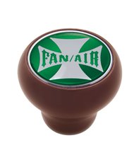 (CARD) WOOD DELUXE KNOB W/ GLOSSY "FAN/AIR" MALTESE CROSS STICKER - GREEN