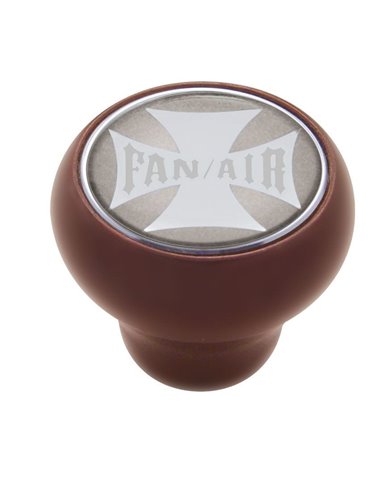 (CARD) WOOD DELUXE KNOB W/ GLOSSY "FAN/AIR" MALTESE CROSS STICKER - SILVER (CARD) WOOD DELUXE KNOB W/ GLOSSY "FAN/AIR" MALTESE CROSS STICKER - SILVER
