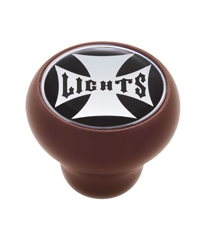 (CARD) WOOD DELUXE KNOB W/ GLOSSY "LIGHTS" MALTESE CROSS STICKER - BLACK (CARD) WOOD DELUXE KNOB W/ GLOSSY "LIGHTS" MALTESE CROSS STICKER - BLACK