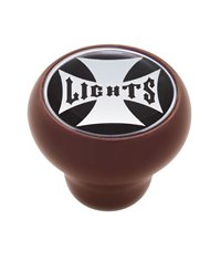 (CARD) WOOD DELUXE KNOB W/ GLOSSY "LIGHTS" MALTESE CROSS STICKER - BLACK