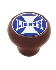 (CARD) WOOD DELUXE KNOB W/ GLOSSY "LIGHTS" MALTESE CROSS STICKER - BLUE
