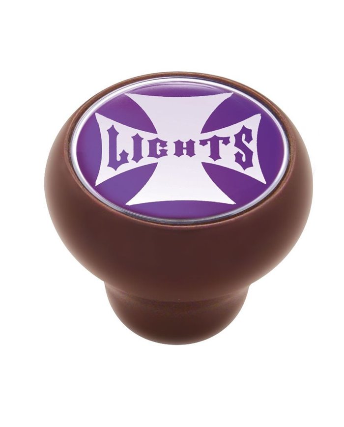 (CARD) WOOD DELUXE KNOB W/ GLOSSY "LIGHTS" MALTESE CROSS STICKER - PURPLE