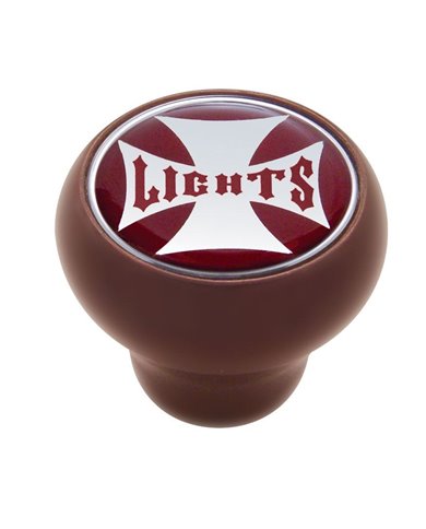 (CARD) WOOD DELUXE KNOB W/ GLOSSY "LIGHTS" MALTESE CROSS STICKER - RED (CARD) WOOD DELUXE KNOB W/ GLOSSY "LIGHTS" MALTESE CROSS STICKER - RED
