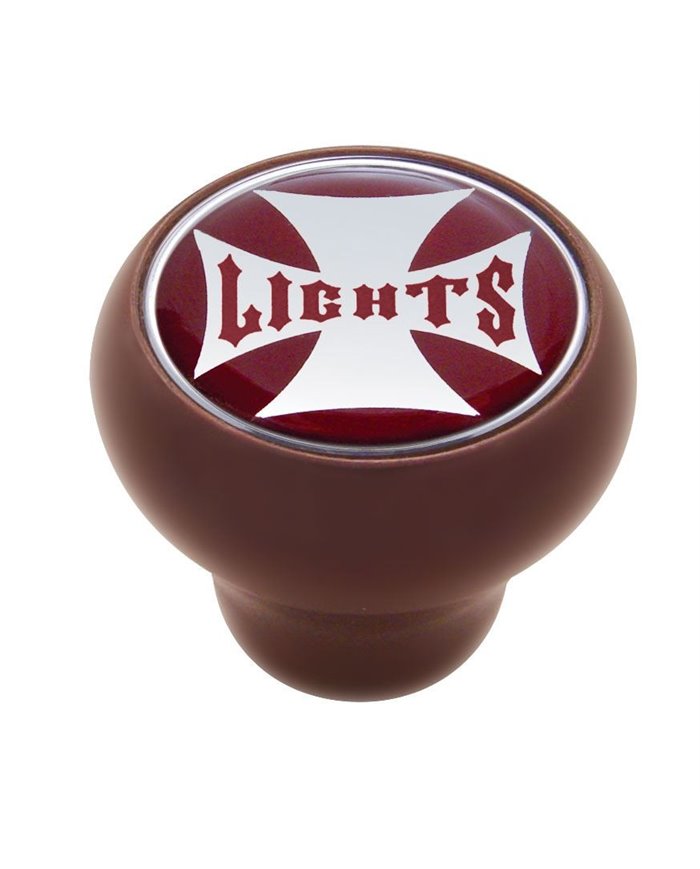 (CARD) WOOD DELUXE KNOB W/ GLOSSY "LIGHTS" MALTESE CROSS STICKER - RED
