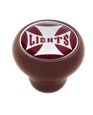 (CARD) WOOD DELUXE KNOB W/ GLOSSY "LIGHTS" MALTESE CROSS STICKER - RED