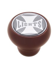 (CARD) WOOD DELUXE KNOB W/ GLOSSY "LIGHTS" MALTESE CROSS STICKER - SILVER