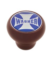(CARD) WOOD DELUXE KNOB W/ GLOSSY "WASHER" MALTESE CROSS STICKER - BLUE