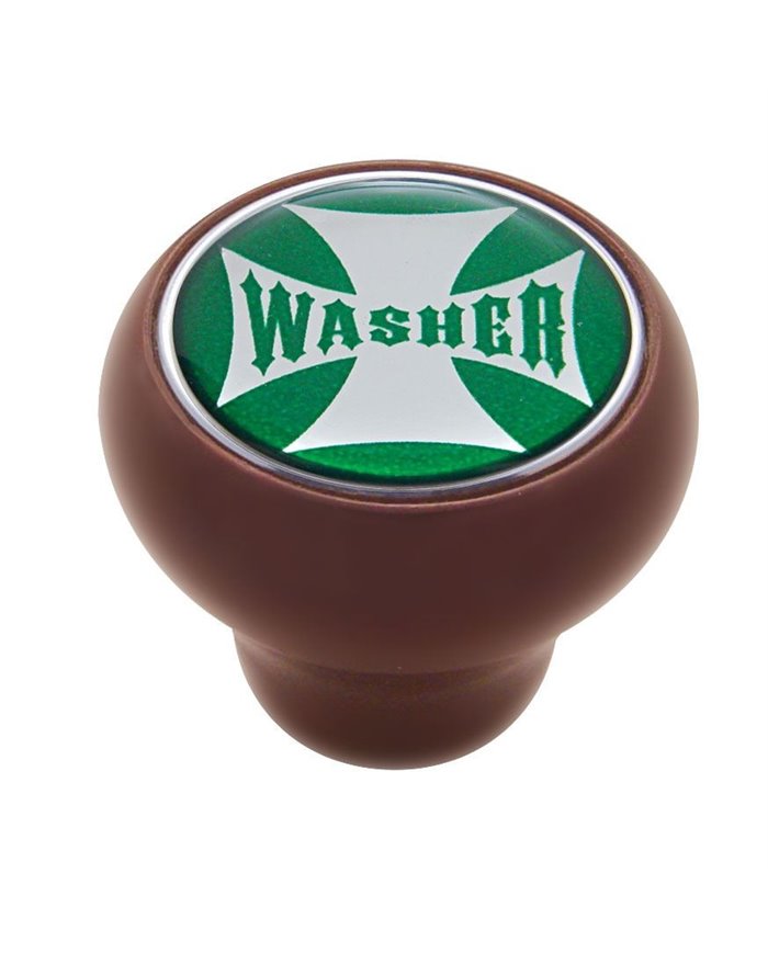 (CARD) WOOD DELUXE KNOB W/ GLOSSY "WASHER" MALTESE CROSS STICKER - GREEN