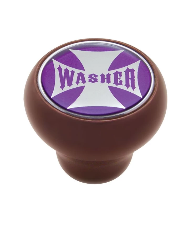 (CARD) WOOD DELUXE KNOB W/ GLOSSY "WASHER" MALTESE CROSS STICKER - PURPLE