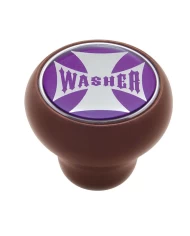 (CARD) WOOD DELUXE KNOB W/ GLOSSY "WASHER" MALTESE CROSS STICKER - PURPLE