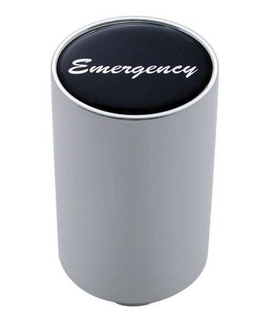 (CARD) CHROME ALUMINUM 3" AIR VALVE KNOB W/ GLOSSY "EMERGENCY" STICKER - BLACK (CARD) CHROME ALUMINUM 3" AIR VALVE KNOB W/ GLOSSY "EMERGENCY" STICKER - BLACK