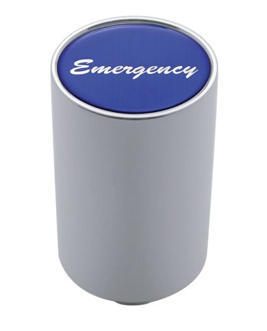(CARD) CHROME ALUMINUM 3" AIR VALVE KNOB W/ GLOSSY "EMERGENCY" STICKER - BLUE (CARD) CHROME ALUMINUM 3" AIR VALVE KNOB W/ GLOSSY "EMERGENCY" STICKER - BLUE