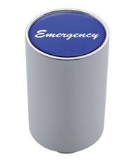 (CARD) CHROME ALUMINUM 3" AIR VALVE KNOB W/ GLOSSY "EMERGENCY" STICKER - BLUE