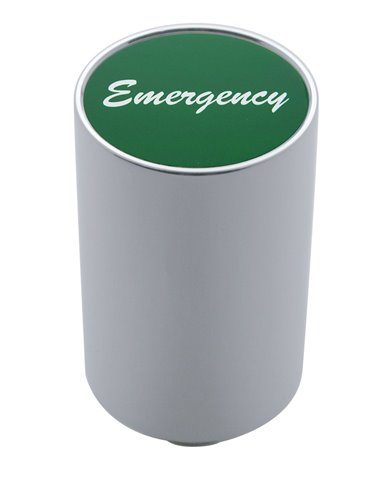 (CARD) CHROME ALUMINUM 3" AIR VALVE KNOB W/ GLOSSY "EMERGENCY" STICKER - GREEN (CARD) CHROME ALUMINUM 3" AIR VALVE KNOB W/ GLOSSY "EMERGENCY" STICKER - GREEN