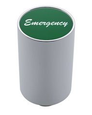 (CARD) CHROME ALUMINUM 3" AIR VALVE KNOB W/ GLOSSY "EMERGENCY" STICKER - GREEN
