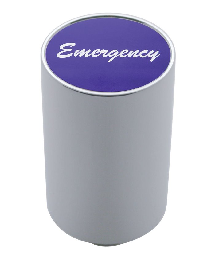 (CARD) CHROME ALUMINUM 3" AIR VALVE KNOB W/ ALUMINUM "EMERGENCY" STICKER - PURPLE