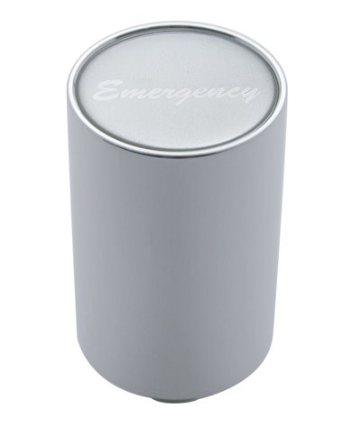 (CARD) CHROME ALUMINUM 3" AIR VALVE KNOB W/ ALUMINUM "EMERGENCY" STICKER - SILVER (CARD) CHROME ALUMINUM 3" AIR VALVE KNOB W/ ALUMINUM "EMERGENCY" STICKER - SILVER