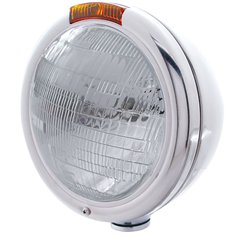 UP30380-Chrome Classic Headlight 6014 Bulb & Amber Turn Signal Lens
