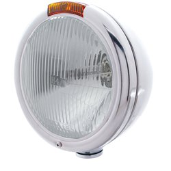 UP30392-Stainless Steel Classic Headlight H4 Bulb & Turn Signal - Amber Lens