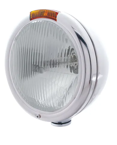 UP30392-Stainless Steel Classic Headlight H4 Bulb & Turn Signal - Amber Lens