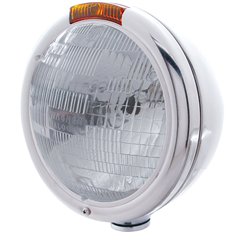 UP30405-Stainless Steel "Classic" Headlight H6024 Bulb & Turn Signal - Amber Lens