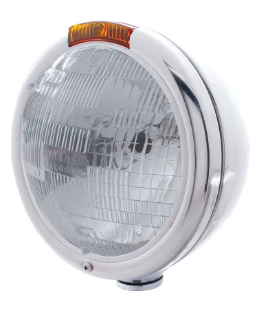 UP30405-Stainless Steel "Classic" Headlight H6024 Bulb & Turn Signal - Amber Lens