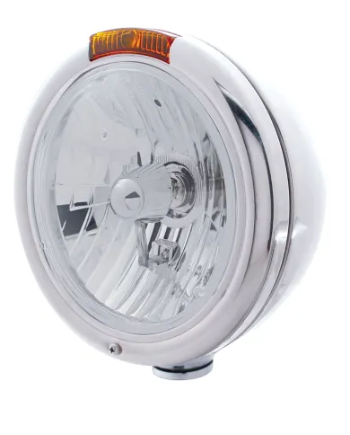 UP30415-Stainless Steel Classic Headlight Crystal H4 Bulb & Turn Signal - Amber Lens