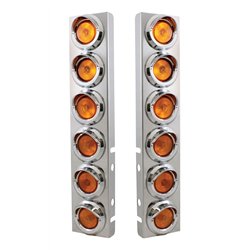 UP30773-Stainless Front Air Cleaner Bracket With 12X 2" Flat Lights & Visors For Peterbilt