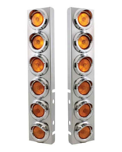 UP30773-Stainless Front Air Cleaner Bracket With 12X 2" Flat Lights & Visors For Peterbilt