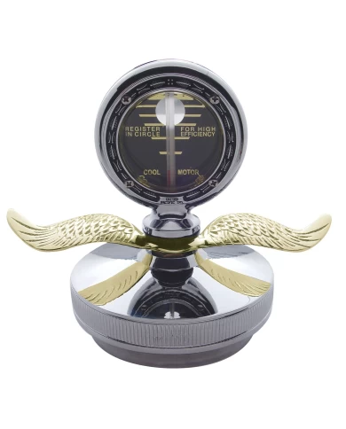 (BOX) CHROME ALUMINUM MOTOMETER BOYCE W/ BASE & GOLD WINGS (BOX) CHROME ALUMINUM MOTOMETER BOYCE W/ BASE & GOLD WINGS