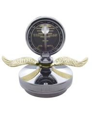 (BOX) CHROME ALUMINUM MOTOMETER BOYCE W/ BASE & GOLD WINGS (BOX) CHROME ALUMINUM MOTOMETER BOYCE W/ BASE & GOLD WINGS