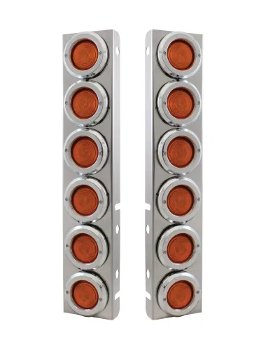 UP30778-Stainless Front Air Cleaner Bracket With 12X 2" Flat Lights & Bezels For Peterbilt
