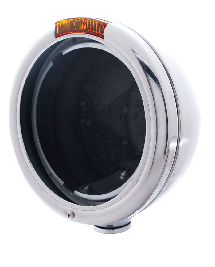 (BOX) CHROME PETERBILT "CLASSIC" HEADLIGHT W/ SIGNAL LIGHT - AMBER LENS