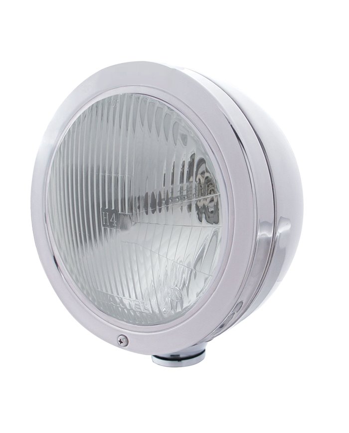 (BOX) STAINLESS STEEL "BULLET" PETERBILT HEADLIGHT - H4 HALOGEN (BOX) STAINLESS STEEL "BULLET" PETERBILT HEADLIGHT - H4 HALOGEN